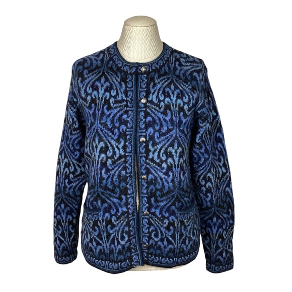 Intiwara Alpaca Button Cardigan Blue Black - Picture 11 of 11